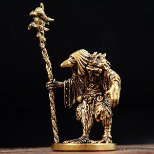 Brass Bird Sorcerer Figurine – Wizard Medicine Man Miniature Statue (1.57 x 2.36